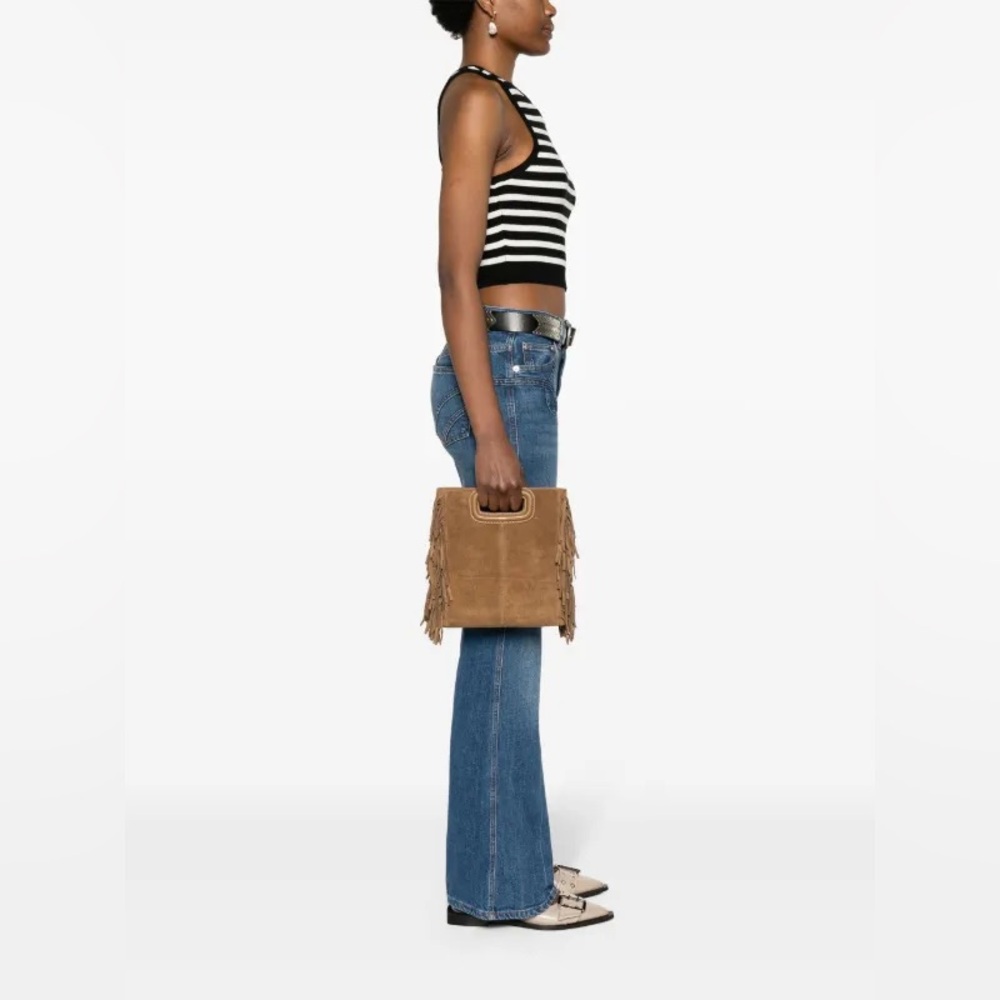 Maje medium Suede Fringe Tote, olive.